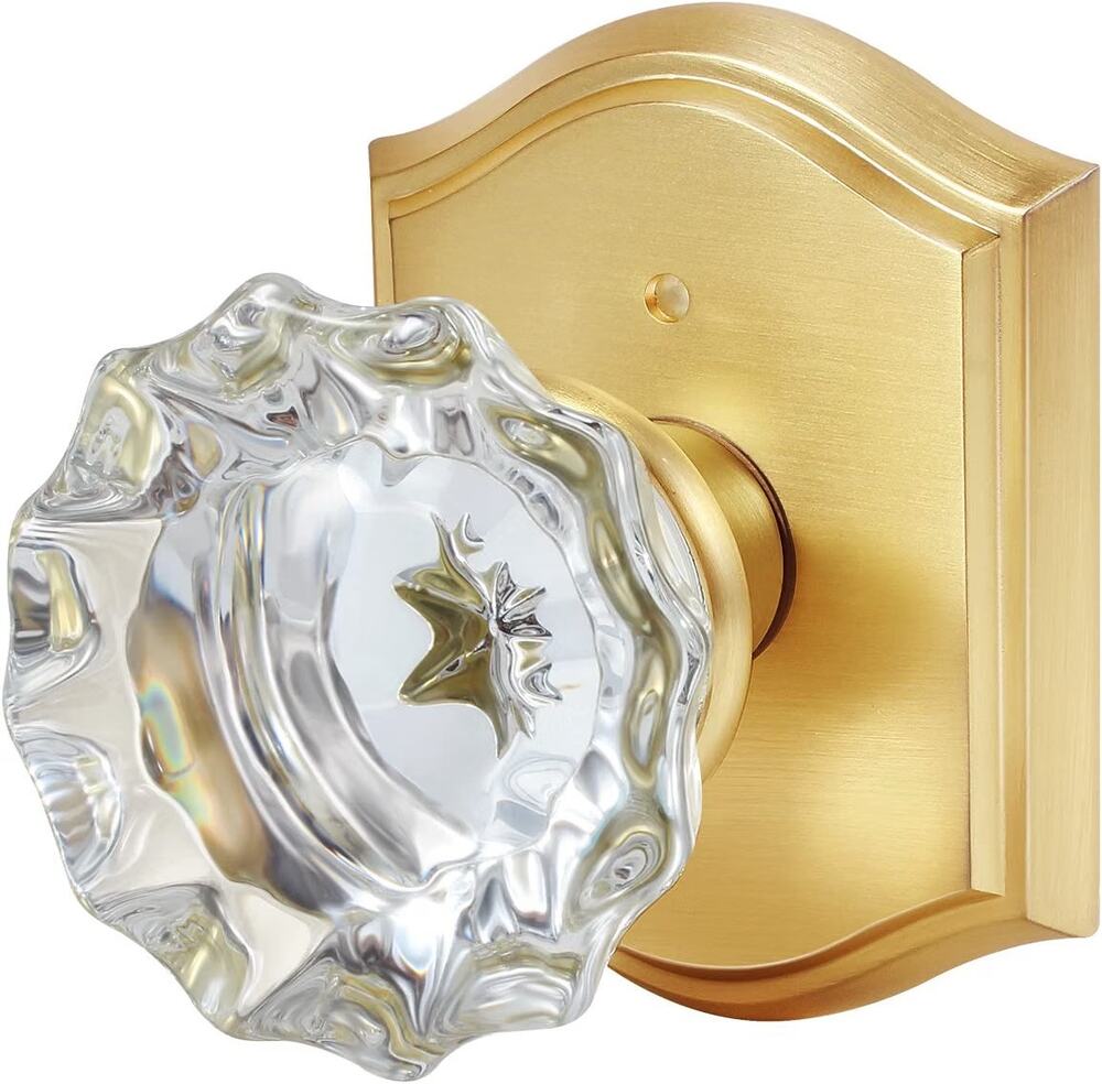 Premium Glass Door Knobs, Bathroom Bedroom Door Knobs with LocPrivacySatin Brass
